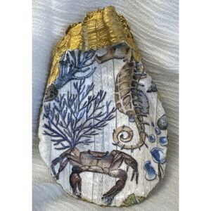 Crab Seahorse Oyster Shell Trinket Dish Decopauge Handmade From Chesapeake Bay